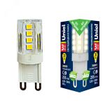 Лампа светодиодная прозрачная Теплый белый свет (3000К) LED-JCD-3W/3000K/G9/CL GLZ09TR UL-00006746 Uniel