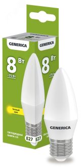 Лампа светодиодная C35 свеча 8Вт 230В 3000К E27 GENERICA LL-C35-08-230-30-E27-G IEK