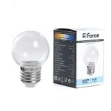 Лампа светодиодная LED 3вт Е27 прозрачный 2700К шар G60 38121 FERON