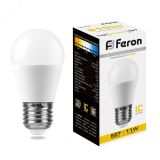 Лампа светодиодная LED 11вт Е27 теплый матовый шар 25949 FERON