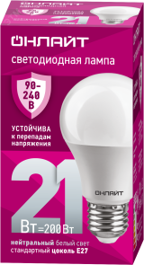 Лампа светодиодная 21вт OLL-A60-21-230-4K-E27 PRO 90-240В ОНЛАЙТ 31987 ОНЛАЙТ