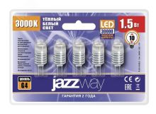 Лампа светодиодная LED 1.5Вт G4 12В AC/DC теплый (блистер 5 шт.) 1021168 JazzWay