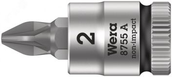 Головка торцевая 8755 A PZ Zyklop со вставкой Pozidriv DR 1/4 PZ 2 x 28 мм WE-003354 Wera