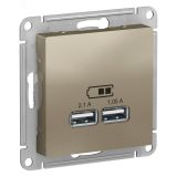Розетка ATLASDESIGN USB 5В 1 порт x 2,1 А 2 порта х 1,05 А механизм шампань ATN000533 Systeme Electric