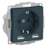РОЗЕТКА ATLASDESIGN 16А c 2 USB A+A, 5В/2,4 А, 2х5В/1,2 А, механизм, ИЗУМРУД ATN000830 Systeme Electric