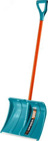 Лопата снеговая PROLine FIBER-500 500 мм пластиковая с алюминиевой планкой, особопрочный легкий черенок из фибергласса, V-ручка 39940 GRINDA