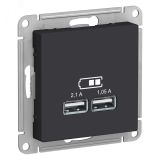 Розетка ATLASDESIGN USB 5В 1 порт x 2,1 А 2 порта х 1,05 А механизм карбон ATN001033 Systeme Electric