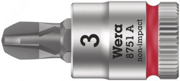 Головка торцевая 8751 A PH Zyklop со вставкой Phillips DR 1/4 PH 3 x 28 мм WE-003352 Wera