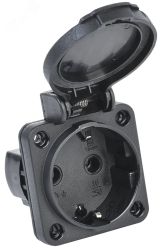 Розетка панельная РП14-3 2Р+РЕ 16А з/к с крышкой IP54 черная MAGNUM PSN71-016-3-2-54-K02 IEK