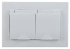 Розетка Intro Plano 1-210-01 с заземлением двойная 2х2P+E Schuko с крышкой шторками, 16А-250В, IP20, СУ, IP44, белый Б0053934 ЭРА