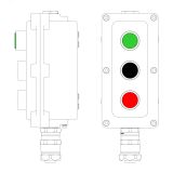 Взрывонепроницаемый пост управления из алюминия LCSD-03-B-MB-L1G(220)x1-P1B(11)x1-P1R(11)x1-PBMB-ANP15BMB LCSD21000121 DKC