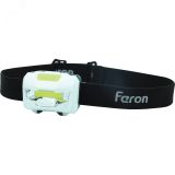 Фонарь светодиодный налобный на батарейках 3хAAA 3w 1COB IP44 пластик 41679 FERON