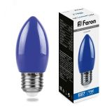 Лампа светодиодная LED 1вт Е27 синий свеча 25925 FERON