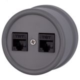 Розетка Лизетта RJ45 информационная двойная, пластик, цвет Титан B1-302-26 Bironi