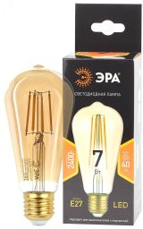 Лампа светодиодная филаментная F-LED ST64-7W-824-E27 gold (филамент, зол, 7Вт, тепл, E27) (20/960) Б0047664 ЭРА