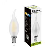 Лампа светодиодная LED 11вт Е14 белый матовая свеча на ветру FILAMENT 38011 FERON