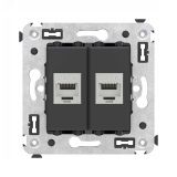 Avanti Компьютерная розетка RJ-45 без шторки в стену, кат.6 двойная экранированная,  Черный матовый 4412794 DKC