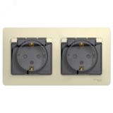 Розетка GLOSSA двойная с заземлением со шторками в сборе IP44 бежевый GSL000247 Systeme Electric