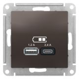 РОЗЕТКА USB ATLASDESIGN A+С, 5В/2,4А, 2х5В/1,2А, механизм, МОККО ATN000639 Systeme Electric