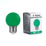 Лампа светодиодная LED 1вт Е27 зеленый (шар) 25117 FERON