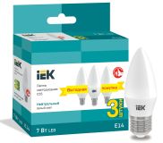 Лампа светодиодная C35 свеча 7Вт 230В 4000К E14 (3шт/упак) IEK LLE-C35-07-230-40-E14-3 IEK