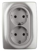 Розетка 2X2P+E Schuko со шторками , 16A-250В, Эра12, алюминий, 12-2108-03 Б0036444 ЭРА