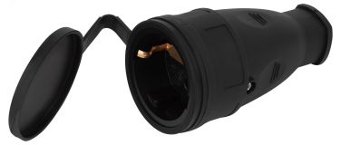 Розетка RX10-B-IP44 каучуковая c заземлением 16А IP44 прямая черная Б0055418 ЭРА