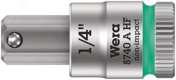 Головка торцевая 8740 A Hex-Plus HF Zyklop со вставкой под внутренний шестигранник DR 1/4 с функцией фиксации крепежа 1/4 x 28 мм WE-003388 Wera