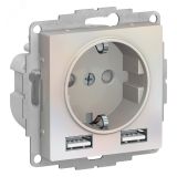 РОЗЕТКА ATLASDESIGN 16А c 2 USB A+A, 5В/2,4А, 2х5В/1,2А, механизм, ЖЕМЧУГ ATN000430 Systeme Electric