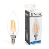 Лампа светодиодная LED 15вт Е14 дневной свеча FILAMENT 38259 FERON