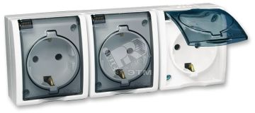 15 Aqua Розетка тройная 2Р+Е Schuko со шторками с крышкой полупр. IP54 16А 250В винт.зажим S15A белый 1594447-030 Simon