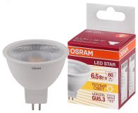 Лампа светодиодная LED 6,5Вт GU5.3 3000К 500лм 230V CL MR16 (замена 60Вт) OSRAM LS 4058075481220 LEDVANCE