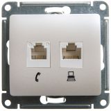 GLOSSA Розетка двойная RJ11+RJ45 категория 5E перламутр в рамку GSL000685 Systeme Electric