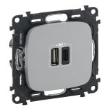 Valena ALLURE.Зарядное устройство с двумя USB-разьемами тип А-тип С 240В/5В 3000мА.С лицевой панелью.Цвет Алюминий 754967 Legrand