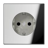 Штепсельная розетка SCHUKO одинарная, с заземлением, с шторками, 16A, 250В  (механизм + накладка, без рамки). Серия LS990  Материал- металл  Цвет- полированный хром GCR1520KI JUNG