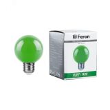 Лампа светодиодная LED 3вт Е27 зеленый шар G60 25907 FERON