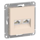 Розетка ATLASDESIGN двойная компьютерная RJ45+RJ45 категория 5E механизм бежевый ATN000285 Systeme Electric