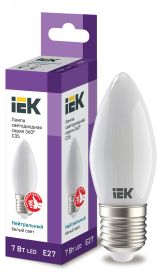Лампа светодиодная LED 7вт Е27 белый матовая свеча FILAMENT LLF-C35-7-230-40-E27-FR IEK