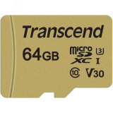Карта памяти 64GB MicroSD 500S UHS I, SDXC, V30, U3, 95 МБ/с, Class 10 1000501779 Transcend