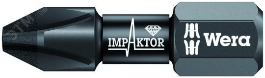 Бита ударная 851/1 IMP DC Impaktor PH алмазное покрытие хвостовик 1/4 C 6.3 PH 1 x 25 мм WE-057615 Wera