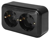 Розетка 2-местная с заземляющим контактом, 250В, 16А, IP20 черный 39696 STEKKER