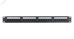 Коммутационная панель 19, 1U, 24 порта, Кат.6 (Класс E), 250МГц, RJ45/8P8C, 110/KRONE, T568A/B, неэкранированная, с органайзером, черная ЭКО44504 NIKOMAX