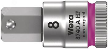 Головка торцевая 8740 A Hex-Plus HF Zyklop со вставкой под внутренний шестигранник DR 1/4 с фиксацией крепежа 3/16 x 28 мм WE-003386 Wera