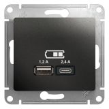 GLOSSA USB РОЗЕТКА A+С, 5В/2,4А, 2х5В/1,2 А, механизм, АНТРАЦИТ GSL000739 Systeme Electric