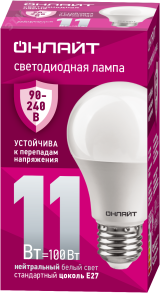 Лампа светодиодная 11вт OLL-A55-11-230-4K-E27 PRO 90-240В ОНЛАЙТ 31981 ОНЛАЙТ
