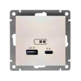 Розетка USB Афина A+С 2.4/4А, механизм  с/у, жемчуг (еврослот) А0059-OBr UNIVersal