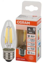 Лампа светодиодная филаментная LED Star Свеча 6Вт (замена 75Вт), 806Лм, 6500К, цоколь E27 OSRAM 4058075687912 LEDVANCE