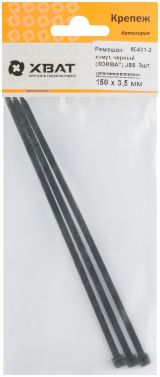 Ремешок-хомут, черный (SORMAT) JSS, 150 х 3,5 мм (фасовка 4 шт.) 60431-2 ХВАТ
