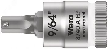 Головка торцевая 8740 A Hex-Plus HF Zyklop со вставкой под внутренний шестигранник DR 1/4 с функцией фиксации крепежа 9/64 x 28 мм WE-003384 Wera