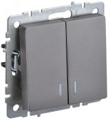 BRITE Выключатель двухклавишный с индикацией 10А ВС10-2-1-БрС сталь BR-V20-1-10-K46 IEK